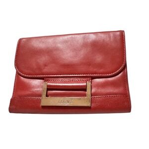 Loewe Vintage Red Leather Clutch Bag Gold Logo Hardware Spain Luxury Evening Bag